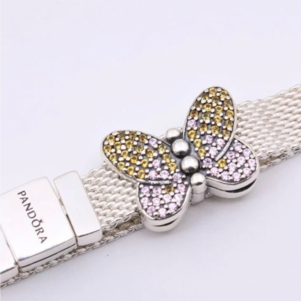 Pandora Silver Gold Reflexions Pave Butterfly Clip Charm